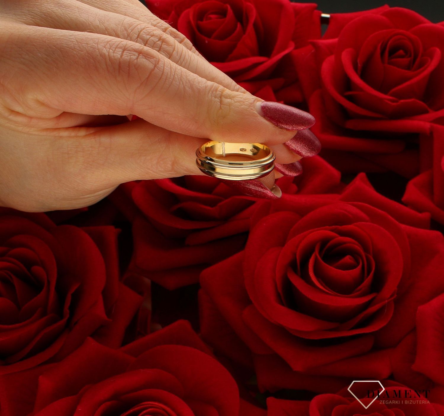 Złota obrączka ślubna płaska dwa kolory złota 585  Rozmiar 18.jpg